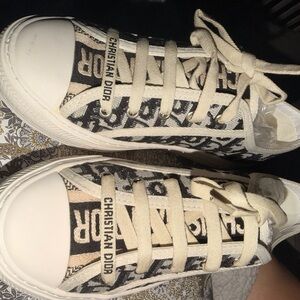 Dior Cream and Black Logo Sneakers